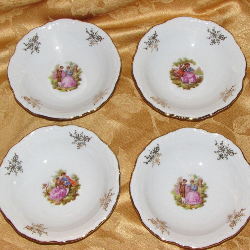 4 Vintage Porcelain Dessert Bowls Winterling Western Germany Romantic Scene